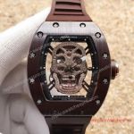 Clone Richard Mille Skull Prijs RM 052 Rose Gold Brown Rubber Band Diamond Skull Dial Watch
